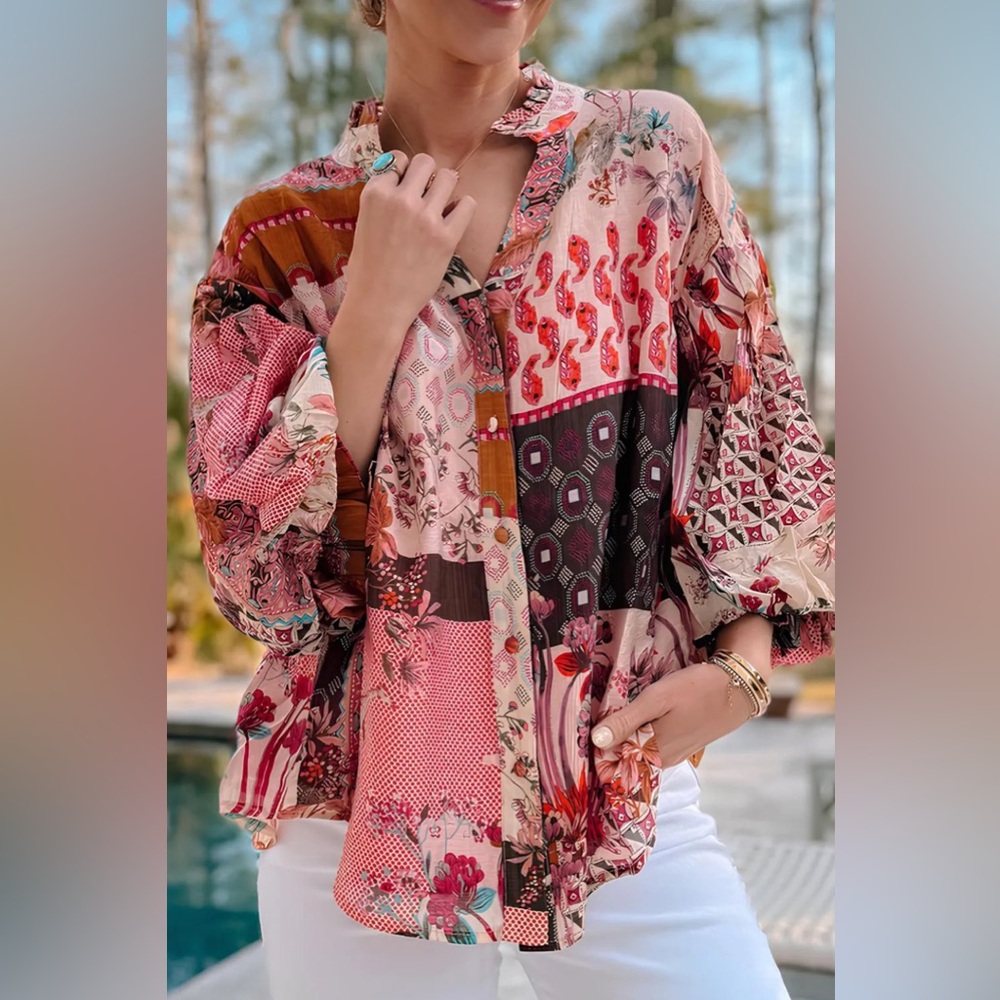 Cynthia Rowley Multicolor Patchwork Blouse - image 1